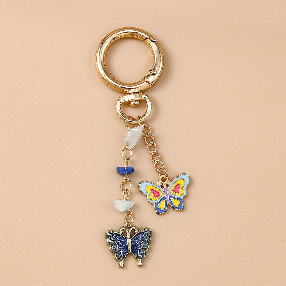 Hanger Enamel Butterfly Keychain DIY Heart Key Ring Cute Flower Pendant Women