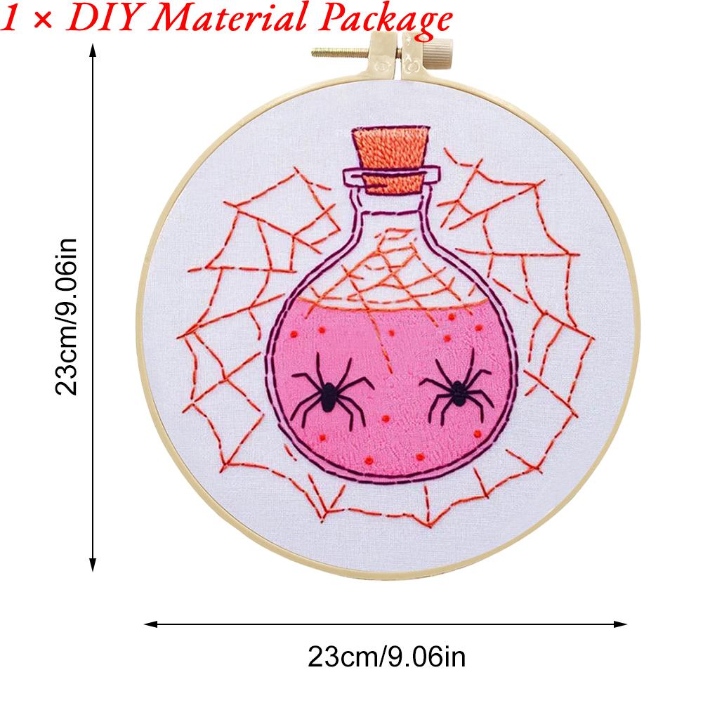 Halloween Embroidery Starter Kit Ghost & Gothic Stamped Cross Stitch Kits with Pattern & Embroidery Hoops for Adults & Beginners