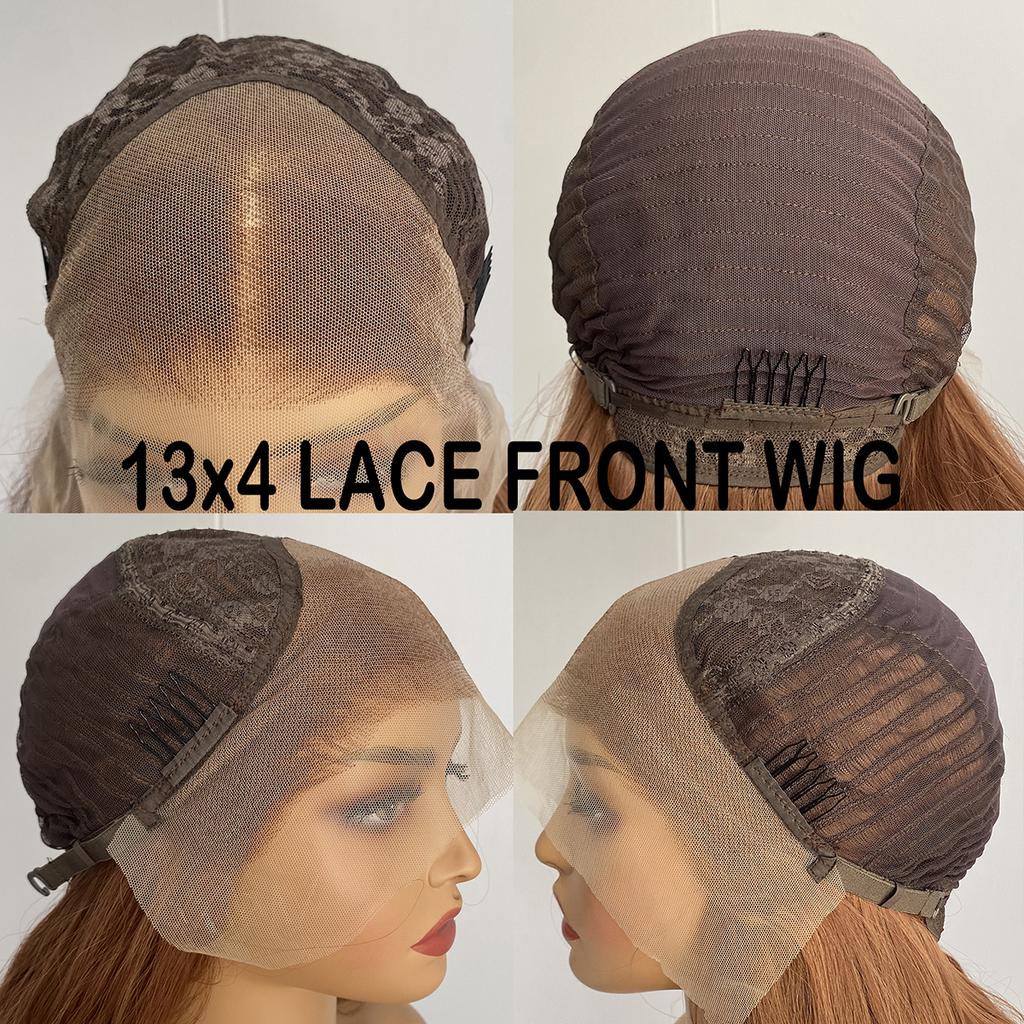 AIMEYA Copper Red Lace Wig Natural Hairline 13x4 Lace Front Wig Heat Resistant Synthetic Hair Long Body Wave Daily Wear Wigs