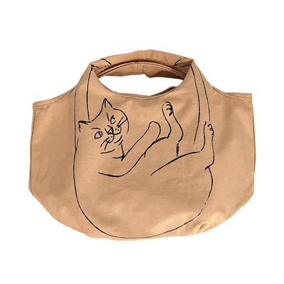 1191 Кошачий узор Хлопковая маленькая эко-сумка NA Lou Shopper Mini Marche [Rootote] (Корица)