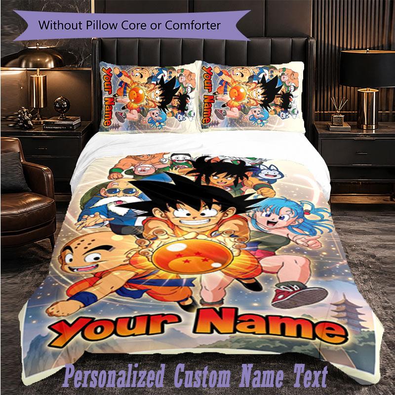 Personalized 3Pcs Bedding SetDragon Ball Custom Text Duvet Cover Pillowcase Set Bedroom Gift