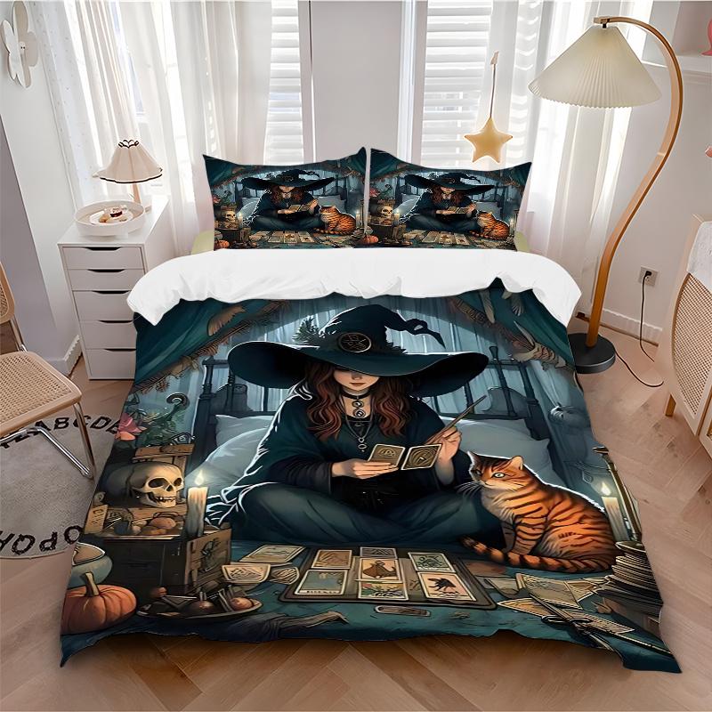 3pcs Anime Witch Tarot Card Reader Bedding Set - Includes One Quilt Cover and Two Pillowcases (No Core) - Perfect for Bedroom and Guest Room Decoratio