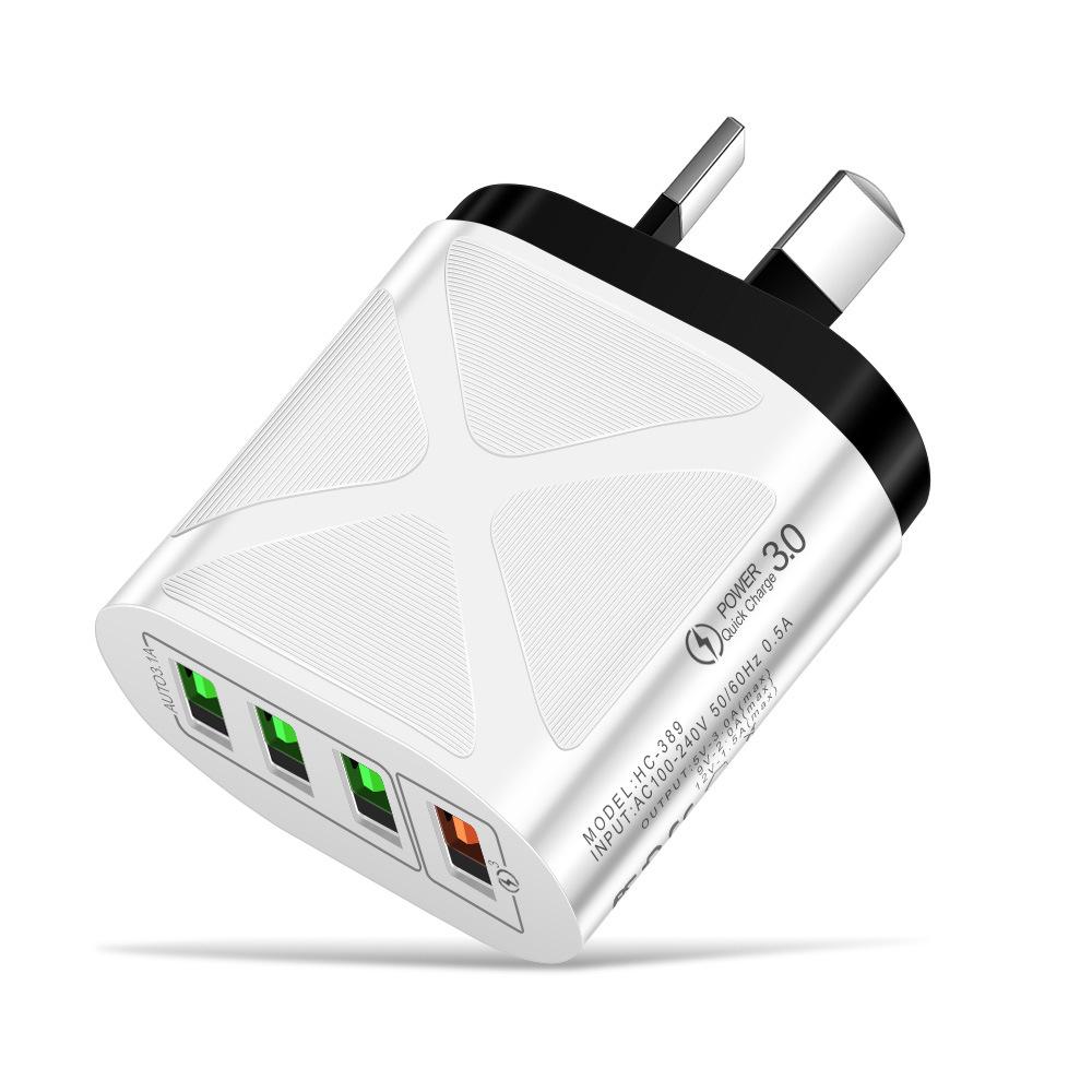 New QC3.0 4-Port Fast Charger: 5V/9V/12V European, American, British & Australian Standard