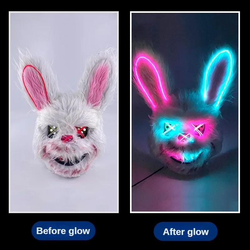 Halloween Decor Plush LED Bunny Mask Funny Cross Eye Rabbit Headgear for Kids Adult Cosplay Party Costume Spoof Photo Prop