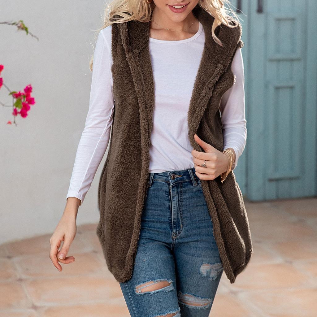 Женский жилет, зимняя теплая толстовка с капюшоном, верхняя одежда, повседневное пальто, плюшевая куртка, верхняя одежда