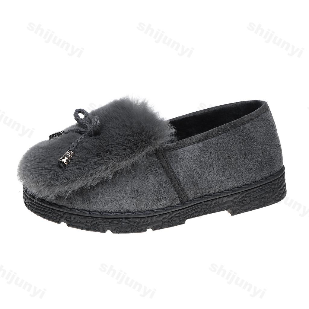Winter Fuzzy Women Cotton Shoes Casual Non-slip Outdoor Shoes for Women Fashion Leopard Plush Shoes Warm Cozy Fluffy Woman Flats