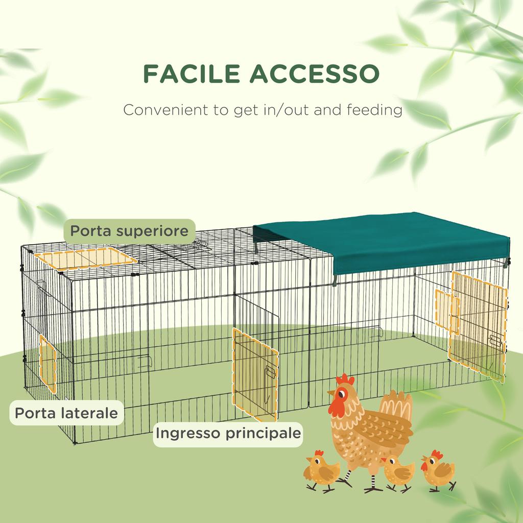Outdoor and Indoor Rabbit Cage with Steel Roof, 220x85x70cm, Green