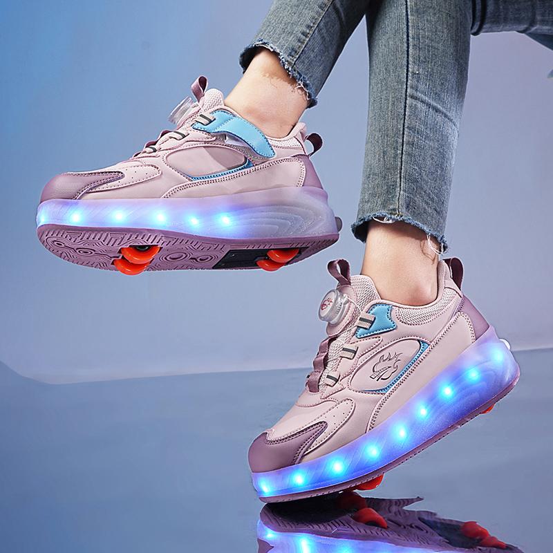 Детская спортивная обувь с подсветкой, перезаряжаемые двухрядные четырехколесные коньки, походная обувь, спортивная обувь для досок