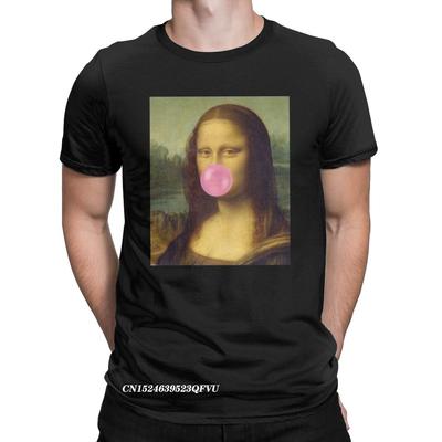 Мужская футболка The Bubble Gum Mona Lisa Потрясающая футболка из чистого хлопка Харадзюку Пародия Юмор Футболка Воротник Одежда Графика