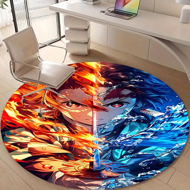 1pc Kamado Tanjiro Print Round Carpet Chair Round Carpet Suitable for Bedroom Living Room Home Decorative Carpet