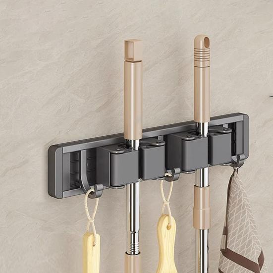 Органайзер для швабры и веника с 5 крючками, настенный, без перфорации, водонепроницаемый, противоскользящий