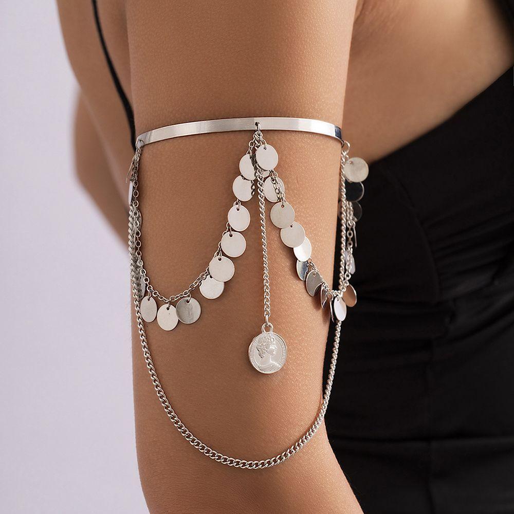 Women Girls Adjustable Fashion Jewelry Minimalist Bangle Arm Bracelet Tassel Armband Upper Arm Cuff