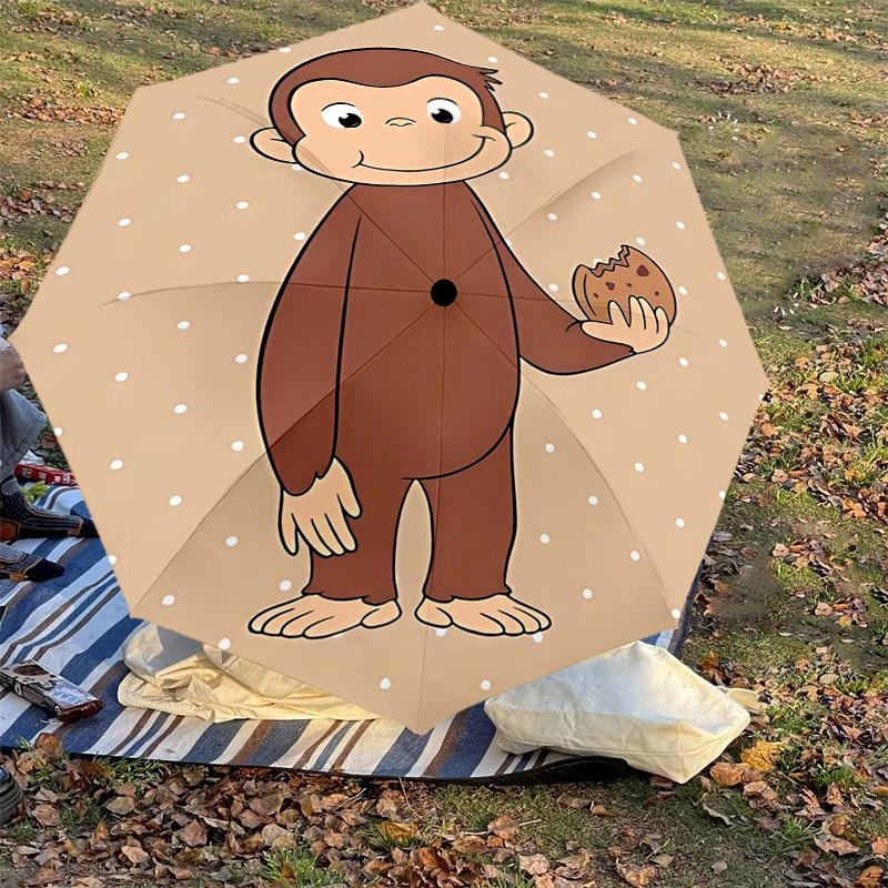 1PC Curious George cookie Umbrella-8-Rib Reinforced, Automatic Open, Lightweight & Durable, Cute Fashion Accessory for Outdoor-Y0347