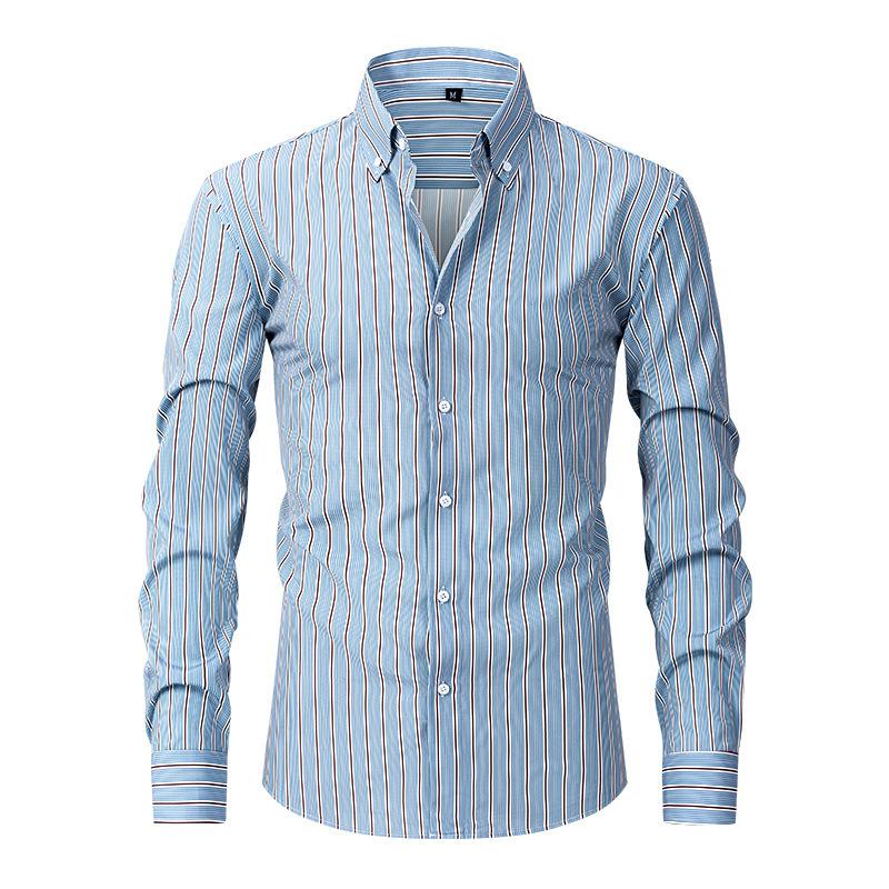 Men S Long Sleeve Plaid Striped Casual Business Shirt