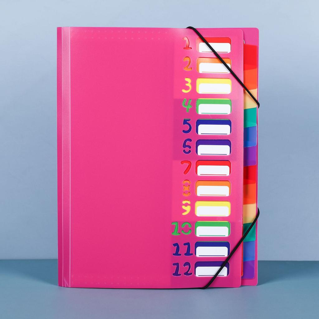 Rainbow Accordion Expanding File Folder 12 Pages Pp Material Elastic Band Closure Colorful Index Tabs Office School Organizer
