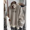 Толстовка для женщин Оверсайз Полоски Утепленная Свободная Круглый вырез Повседневная Пуловер Длинный рукав Зимняя Толстовка Топ