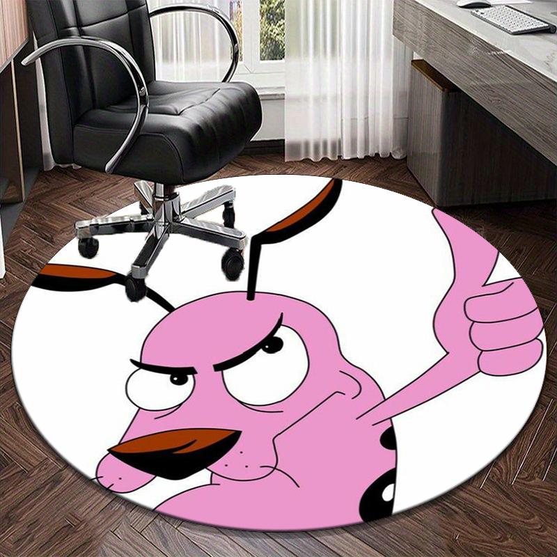 Pink Cowardly Dog Thumbs Up round carpet Chair cushion Round Entryway Rug, Soft Round Rugs for Living Room, Bedroom, Circle Carpet decor gifts