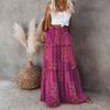 Женская юбка-макси с эластичным шнурком и высокой талией, свободная, с большим подолом, трапециевидной формы, в стиле пэчворк, плиссированная, винтажная, в стиле бохо, с этническим принтом, отпускная юбка