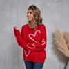 Autumn and Winter Women's Sweater Love Valentine's Day Pullover Long Sleeve Large Peach Heart Clashing Sweater