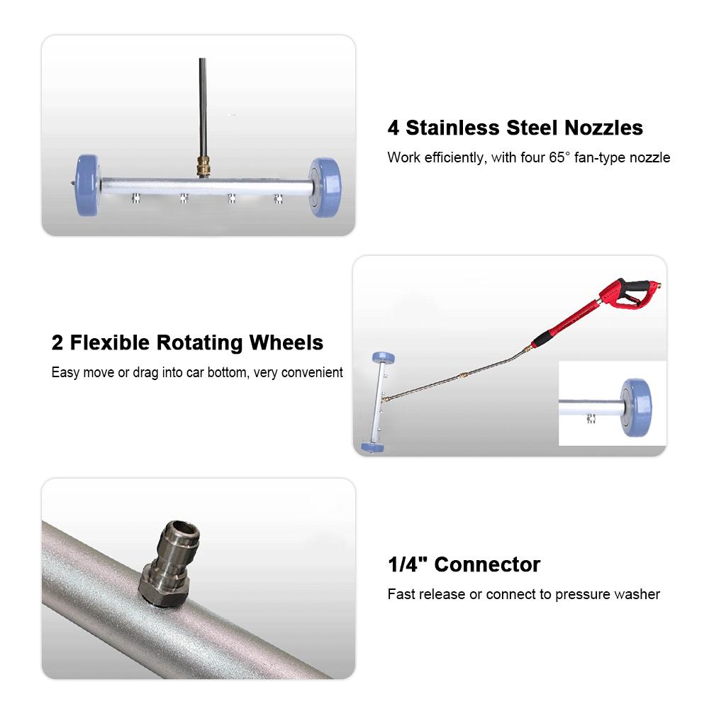 2 in 1 Pressure Washer Attachment Undercarriage Cleaner Water Broom Surface Cleaner with 4 Nozzles 2 Extension Rods