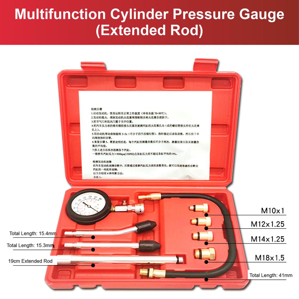 Cylinder Compression Tester 0-300 PSI Kit for Car Motorcycle Engine with M10 M12 Adapters Petrol Pressure Gauge Tool