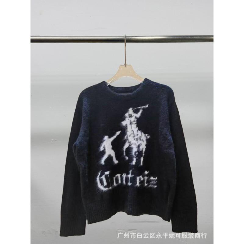 Corteiz C Star Вязаный кардиган-худи с вышивкой букв Streetwear Оверсайз свитер Мужской Зимний Повседневный