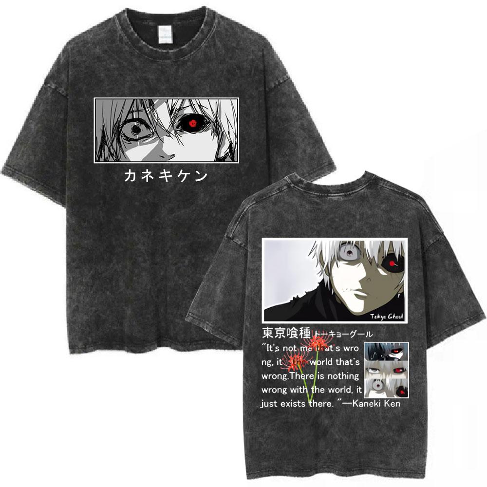 Washed Vintage Anime Tokyo Ghoul Tshirt Manga Kaneki Ken Graphic T Shirts Men Women Clothing Cartoon Retro Oversized Tshirts