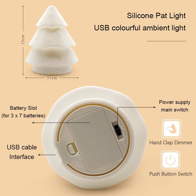 Christmas Tree Silicone Night Light Bedroom USB Atmosphere Night Lamp Living Room Desktop Decoration Creative Cartoon Table Lamp