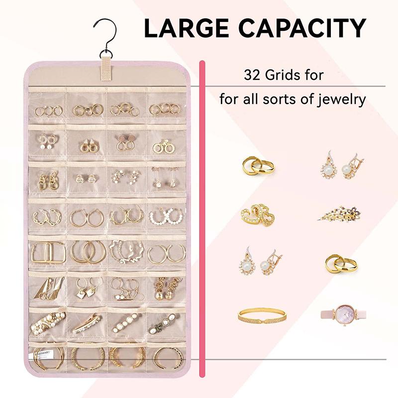 Hanging Jewelry Organizer Travel Jewelry Roll-Up Box For Wardrobe Wall Doors Holds Necklaces Earrings Rings Brooches And More