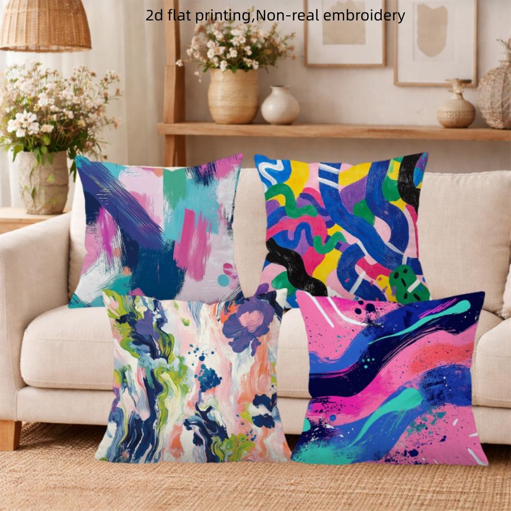 Abstract Colorful Brushstroke Throw Pillow Covers, Double-Sided Printed Cushion Cases, Boho Home Decor For Bedroom Living Room