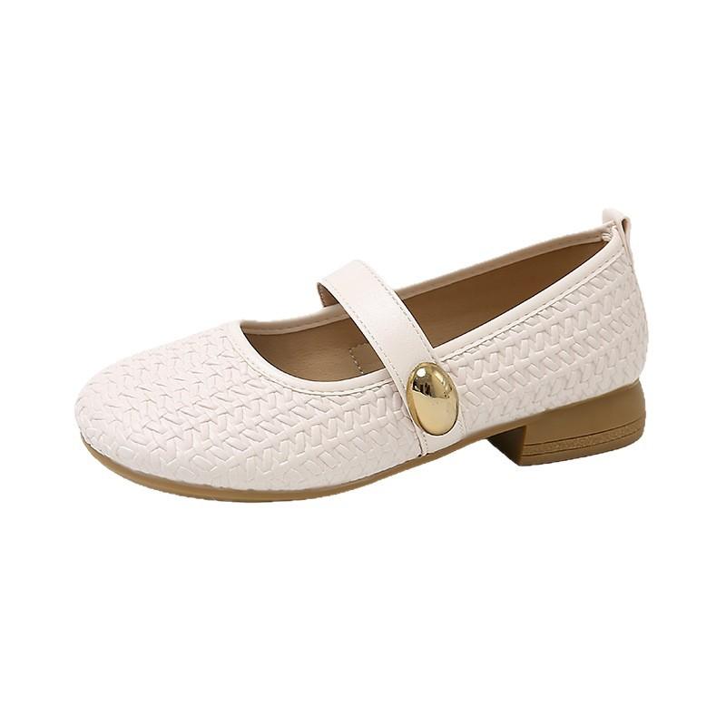 2025 Summer New Woven Mary Jane Shoes Soft Sole with Skirt Wear Single Shoes Popular French Fairy Style Small Leather Shoes