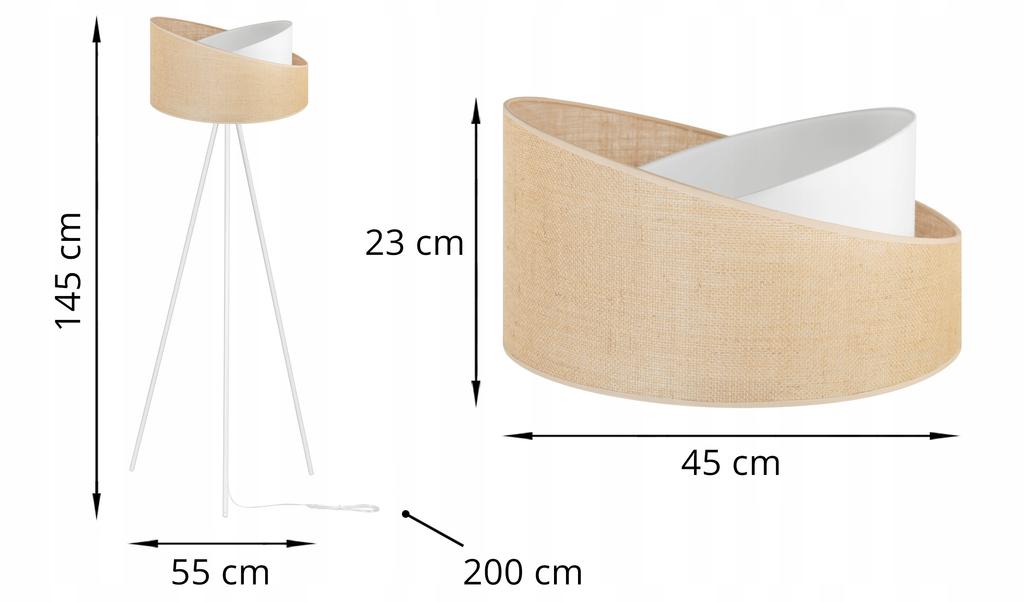 FLOOR LAMP TRIPOD METAL LAMP SHADE JUTE 45CM