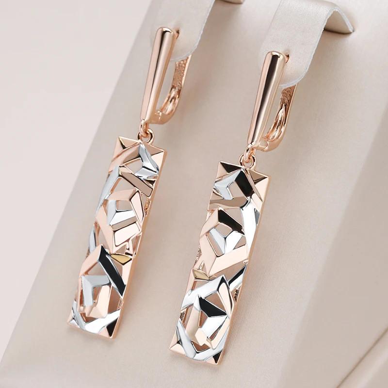 Square Fashion Pair 1 Wide Drop Earrings For Women Golden Silvery Color Mix Boho Long Earrings Ethnic Retro Jewelry