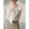 High-Grade Satin Bow Ribbon Shirt - Spring 2025 Women's Slim Professional Top
