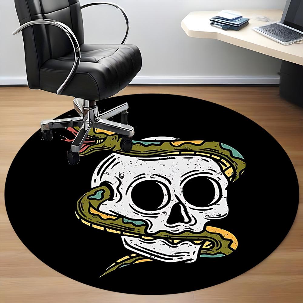 1pc Snake Skull Sticker Chair Carpet for Office, Round Non Slip Durable Large Size Office Carpet, Suitable for Office