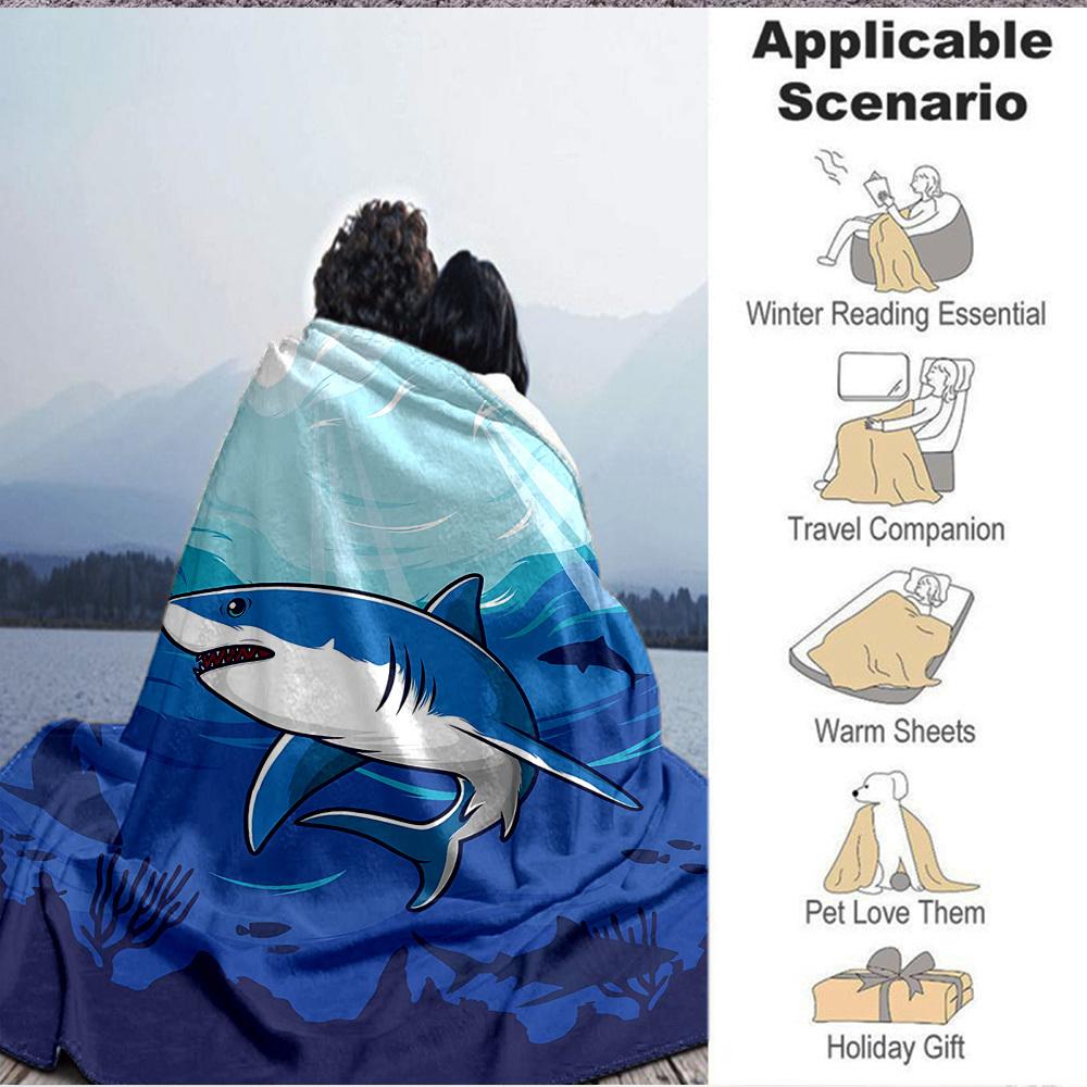 1pc Ocean Dive Shark Blanket, Lightweight Flannel Throw Blanket For Sofa, Bed, Travel, Camping, Living Room, Office, Couch, Chair, And Bed