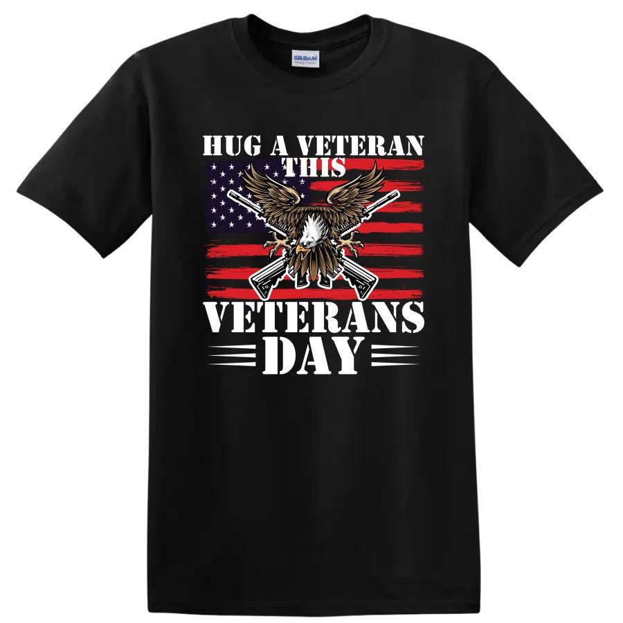 Hug A Veteran This Veterans Day Eagle Flag Guns T Shirt Cool Military Tee