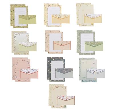 Винтажный набор канцелярских принадлежностей из цветочной бумаги, набор из 20 штук (10 листов с линовкой, 10 подходящих конвертов), Размер письма 5,55x8,19 дюйма