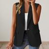 Women Summer Waistcoat Sleeveless Business Vest Coat Solid Color Lapel Pockets Single Button Straight Formal OL Style Commute Coat