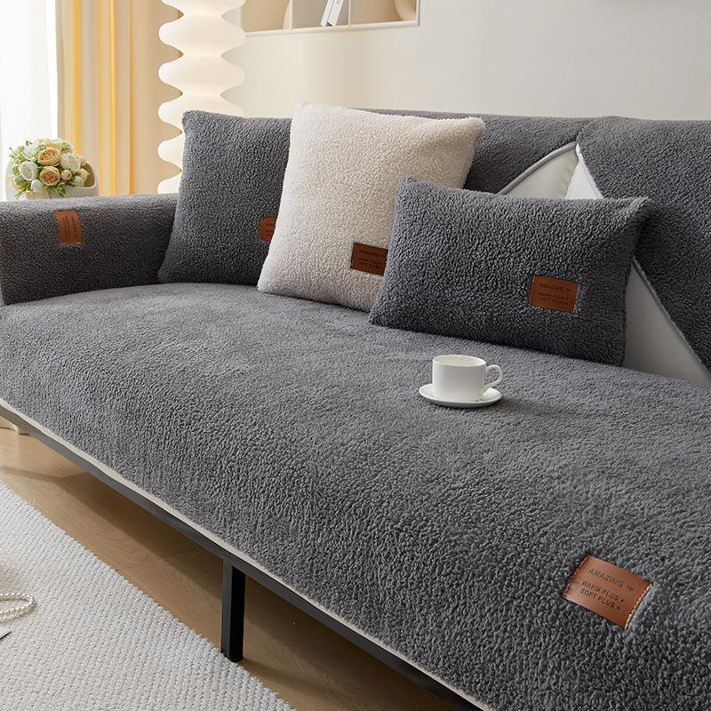 Зимняя подушка для дивана из овчины, нескользящая утолщенная зимняя плюшевая подушка, простой чехол для дивана, ткань