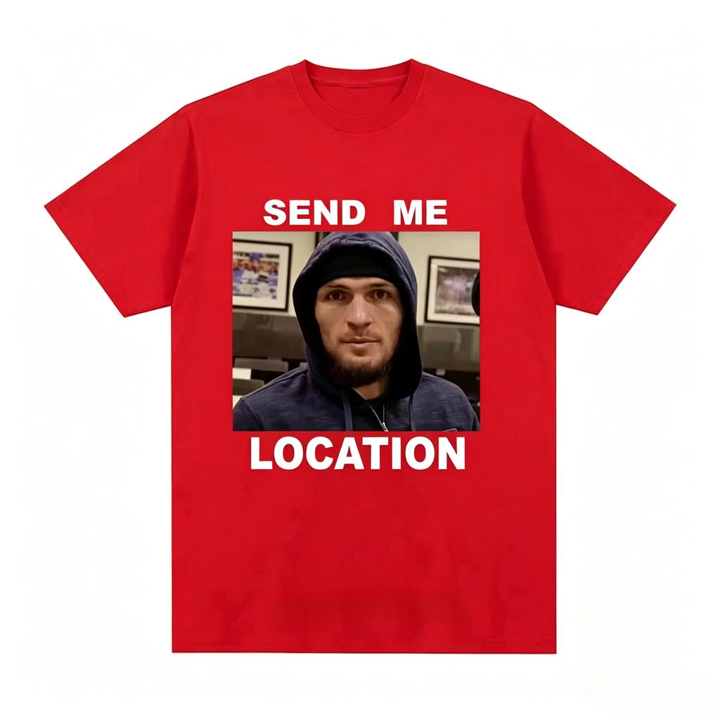 Khabib Send Me Location Graphic Tshirt Stylish Harajukustyle Shortsleeved Tshirt Hiphop Retro Cotton Unisex And Unisex Tshirt