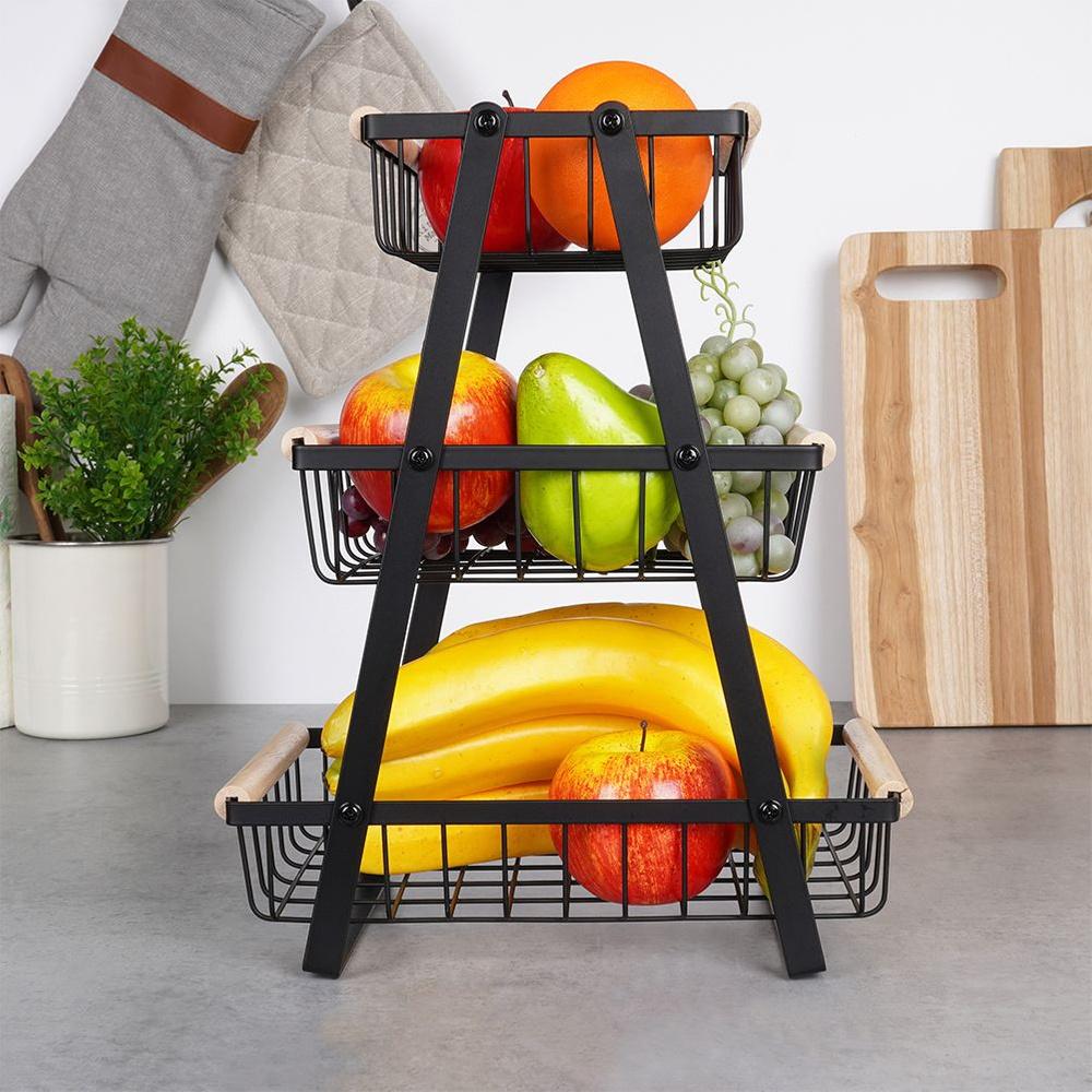 3-Tier Black Metal Fruit Basket 28x17.5x34.5cm