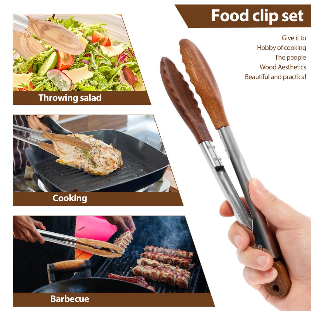 2Pcs Kitchen Tongs Portable Food Tongs Heat-proof Cooking Serving Tongs For BBQ Salad Steak Pasta Spaghetti Noodles Grilling