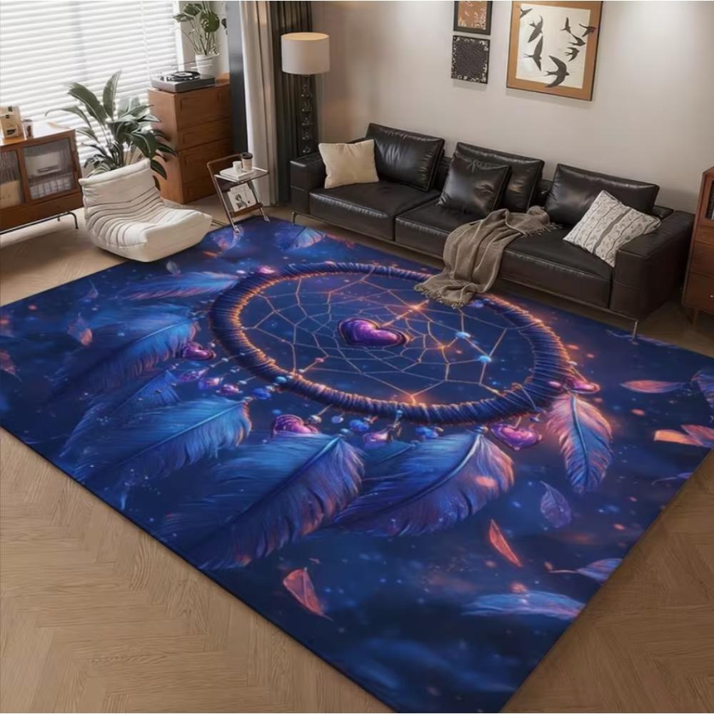 Purple Wolf Dreamcatcher Pattern Anti Slip Soft Stain Resistant Carpet Perfect for Living Room Vacation Villa Mysterious Art Rug