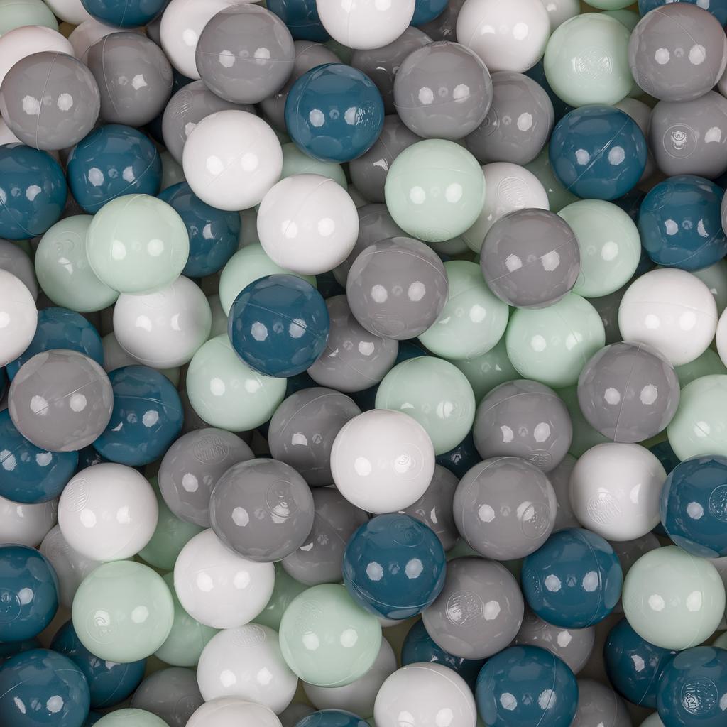 KiddyMoon 90x30cm/300 Balls Balls 7cm / 2.75in Baby Foam Ball Pit Made In Eu, Light Grey:dark Turquoise/grey/white/mint