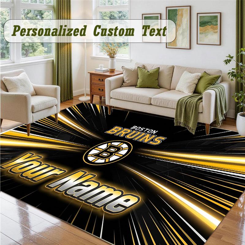 Crystal Velvet Square Rug Custom NameBoston Bruins Pattern Non Slip Home Floor Decor Rug