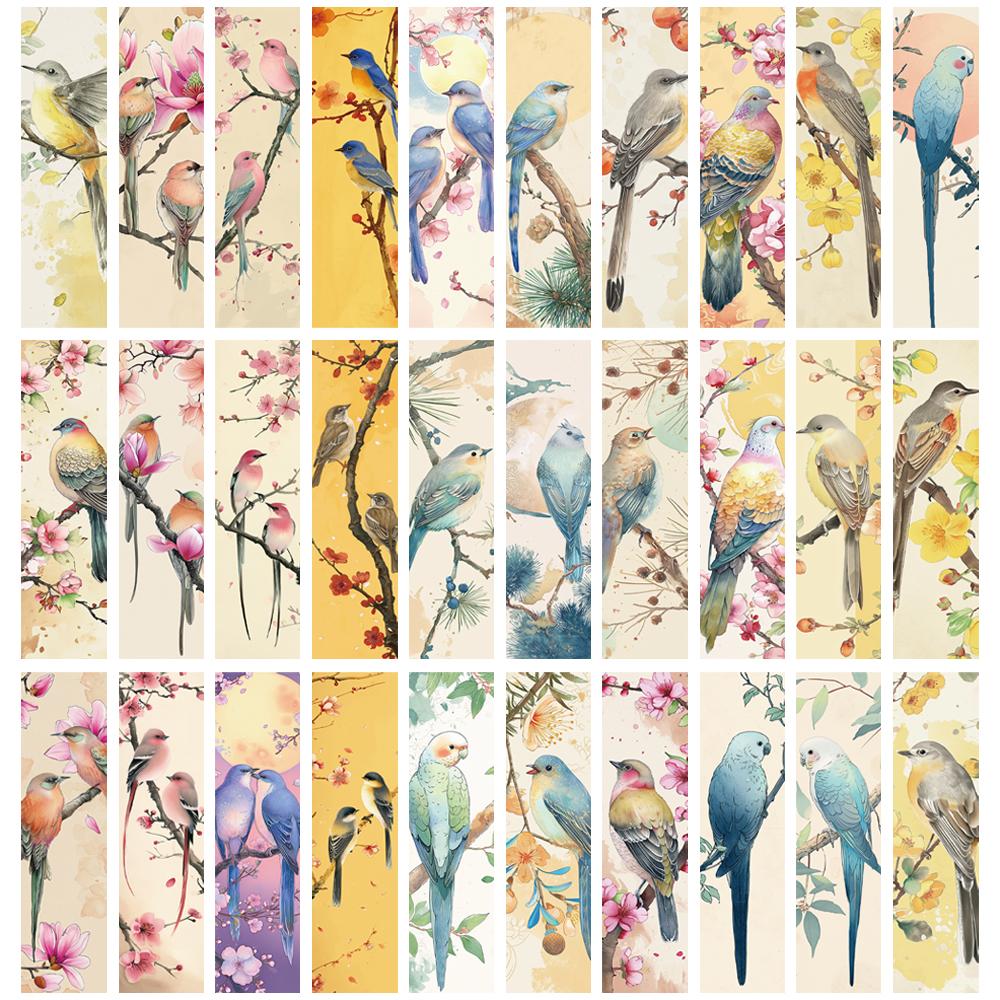 30PCS Cute Bird Bookmarks Retro BookMark Graffiti Annotated Gift Personalized Unique Skateboard Gifts Living Room Stickers