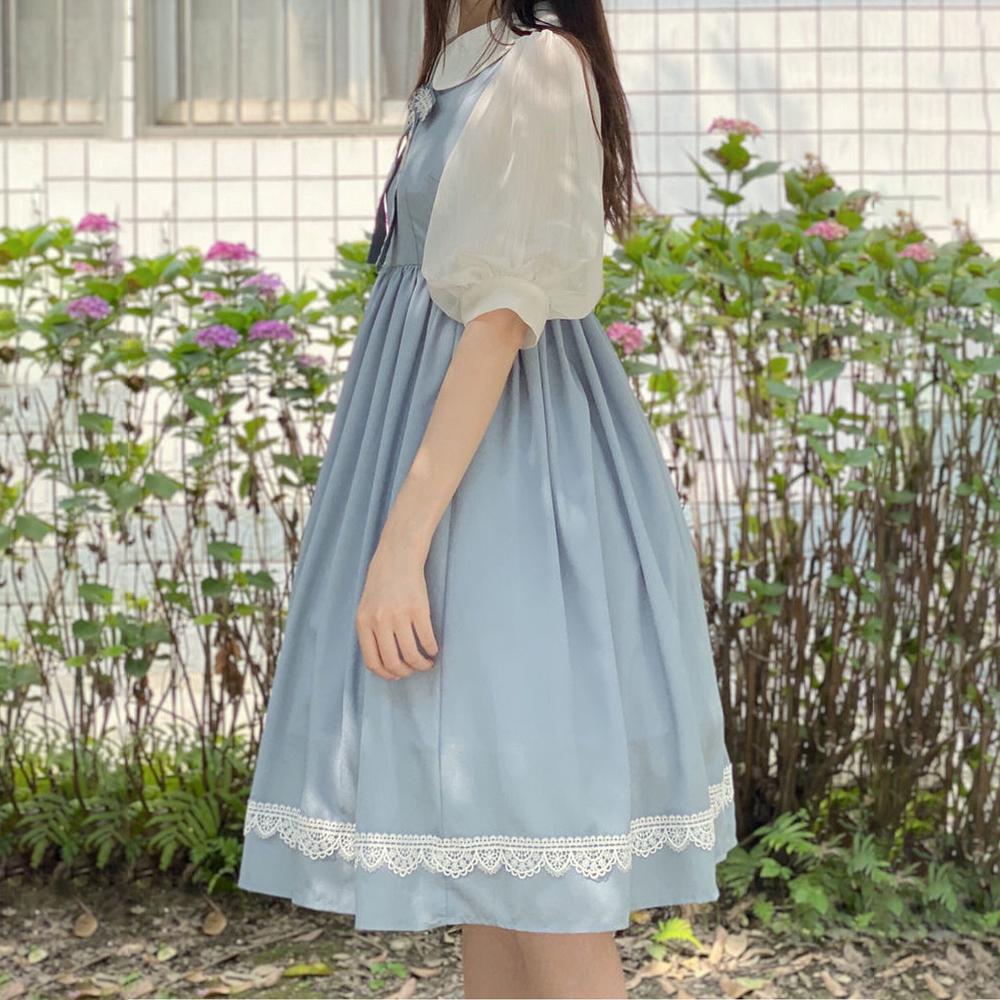 Danmo Sweet Kawaii платье в стиле Лолиты, женское школьное платье в консервативном стиле с пышными рукавами, милая студенческая одежда с воротником Питера Пэна