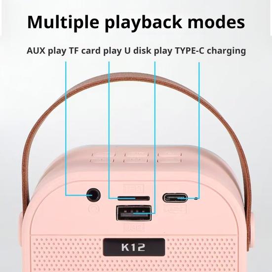 Мини-караоке-машина с 2 беспроводными микрофонами, преобразователем голоса, стереозвуком, портативной Bluetooth-совместимой портативной колонкой с подсветкой