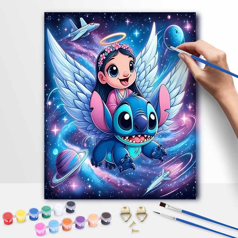 Disney DIY Oil Painting Kits Stitch Angel Galaxy Hand Painting Home Decor Craft Gift Ideas Canvas Wall Art For Bedroom Living Room Deco